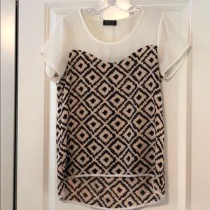 Pink black cream geometric high low shirt